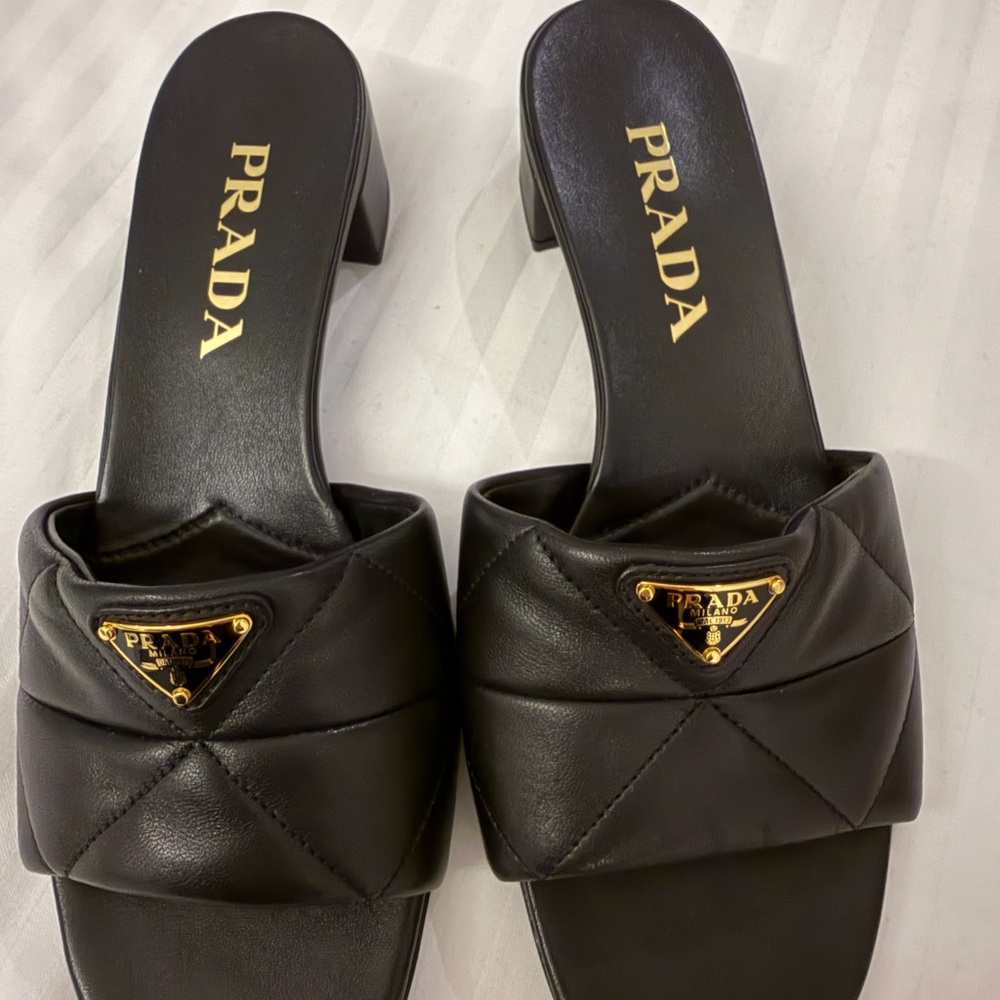 Prada Black Quilted Mules